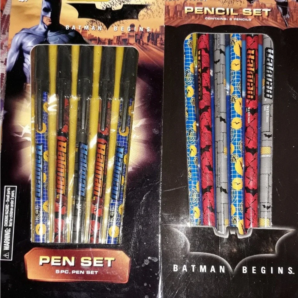 2 pks =BATMAN BEGINS PENCILS & PENS SET ANIMATIONS DC COMICS & WARNER BROS 11pc